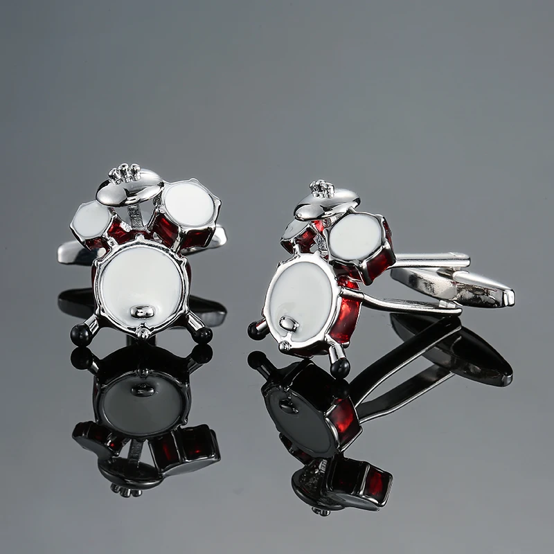 Men's French shirt cufflinks copper material fashion music equipment red drum set cufflinks fashion jewelry wholesale