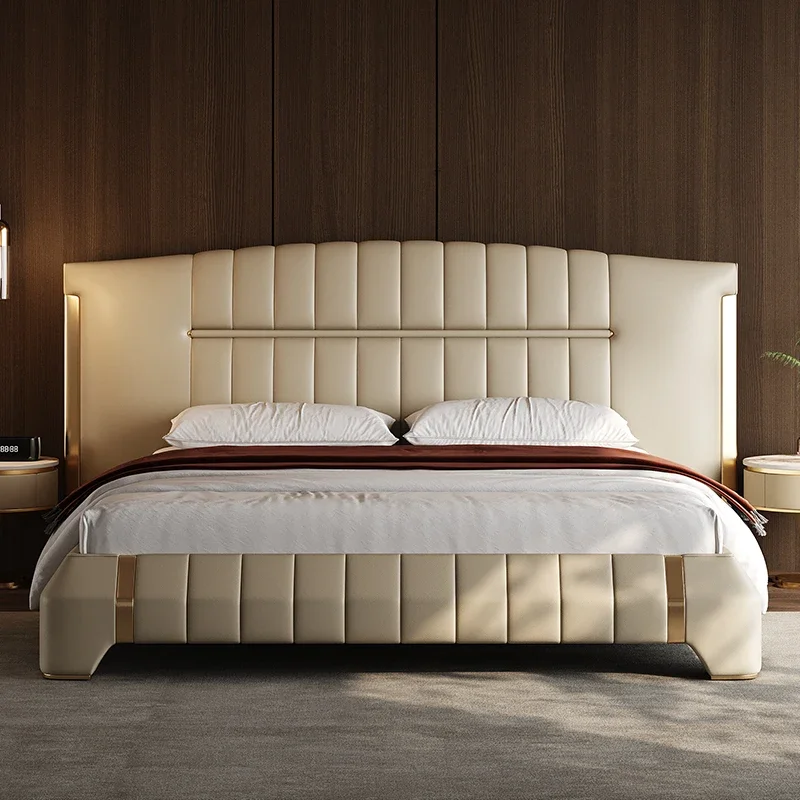 Romantic Bed Light Luxury Modern Simple Bedroom Luxury Leather Bed Italian Minimalist Sleeping Princess Trendy Muebles Furniture