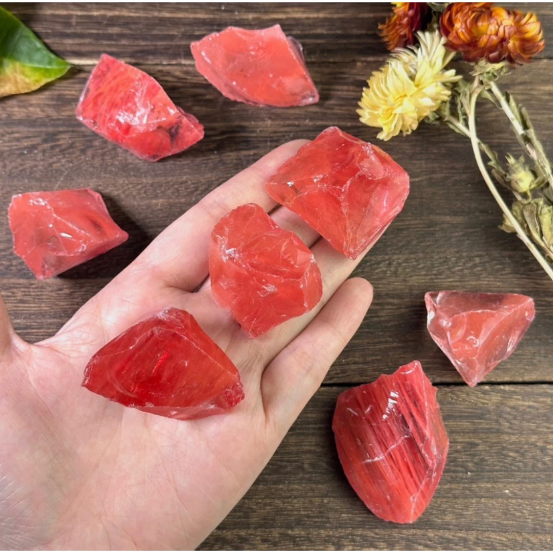 40g/120g/240g Cherry Quartz Rough Stones for Tumbling, Cherry Quartz Mineral Specimens, Artificial Glass, Home Decoration, Gifts