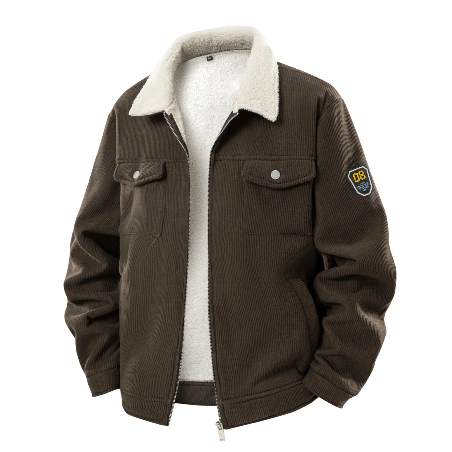 Winter Man Plush Coat Letter Embroidery Contrast Color Patchwork Male Jacket Thicken Long Sleeve Pocket Loose Men Outerwear