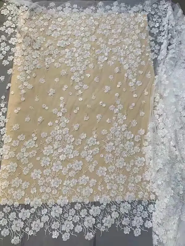 Luxury Bead Embroidery Bridal Lace Fabric, Wedding Dress Decoration, Flower Sewing Accessories, RS3379