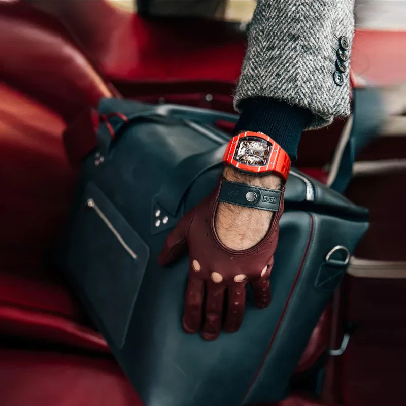 Aesop jam tangan mekanis pria, arloji gerakan Tourbillon Manual serat karbon Stainless Steel karet tahan aus modis 7035