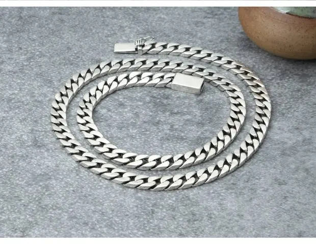 Fashion S925 sterling silver jewelry Vintage Thai silver personalized glossy simple fashion trendy men's thick necklace