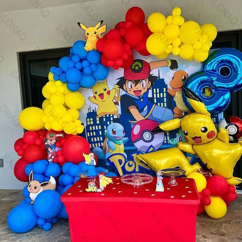 109-teiliges Cartoon Pokemon Pikachu Themen-Folienballons-Set Rot-Schwarze Latexballons Kinder Geburtstag Baby-Shower Party Deko-Zubehör