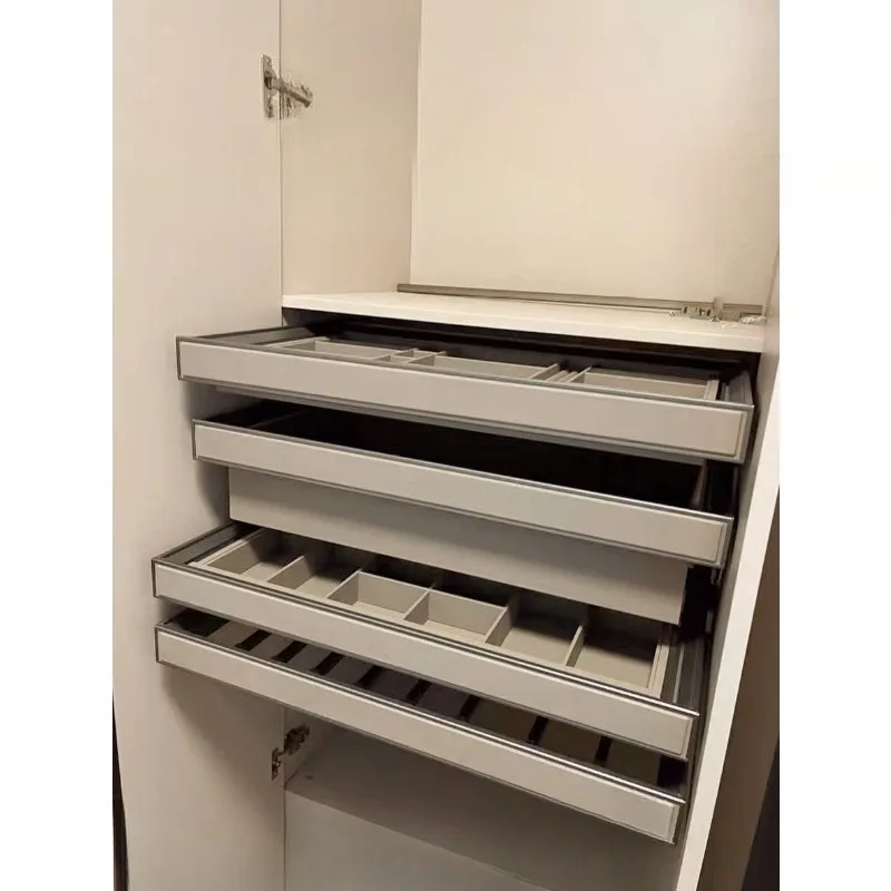 Drawer leather basket built-in telescopic pants rack, cloakroom pull hardware accessories