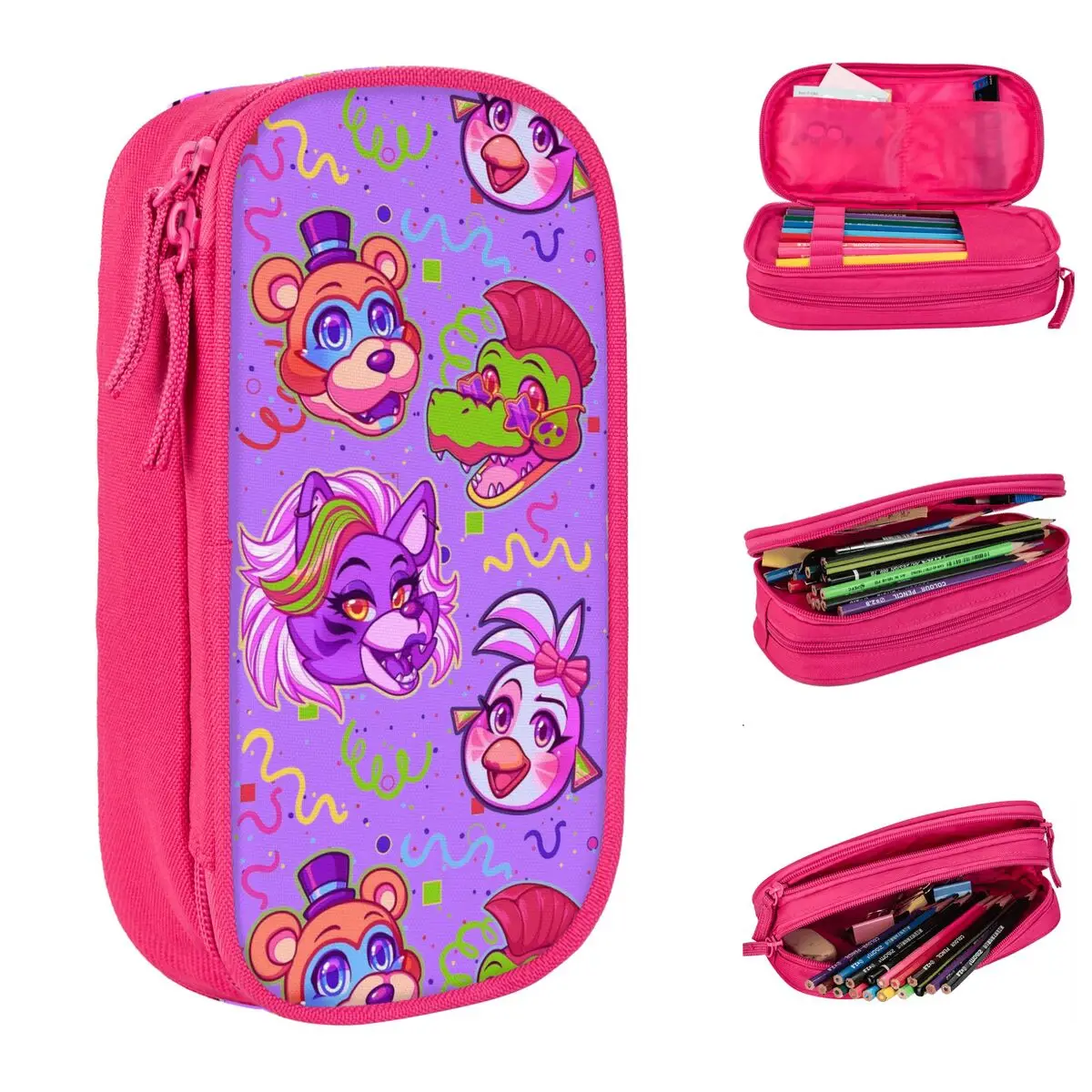 Cute Roxanne Wolf Security Breach Pencil Cases FNAF Game Pencilcases Pen Box for Girl Boy Big Capacity Bags Office Stationery