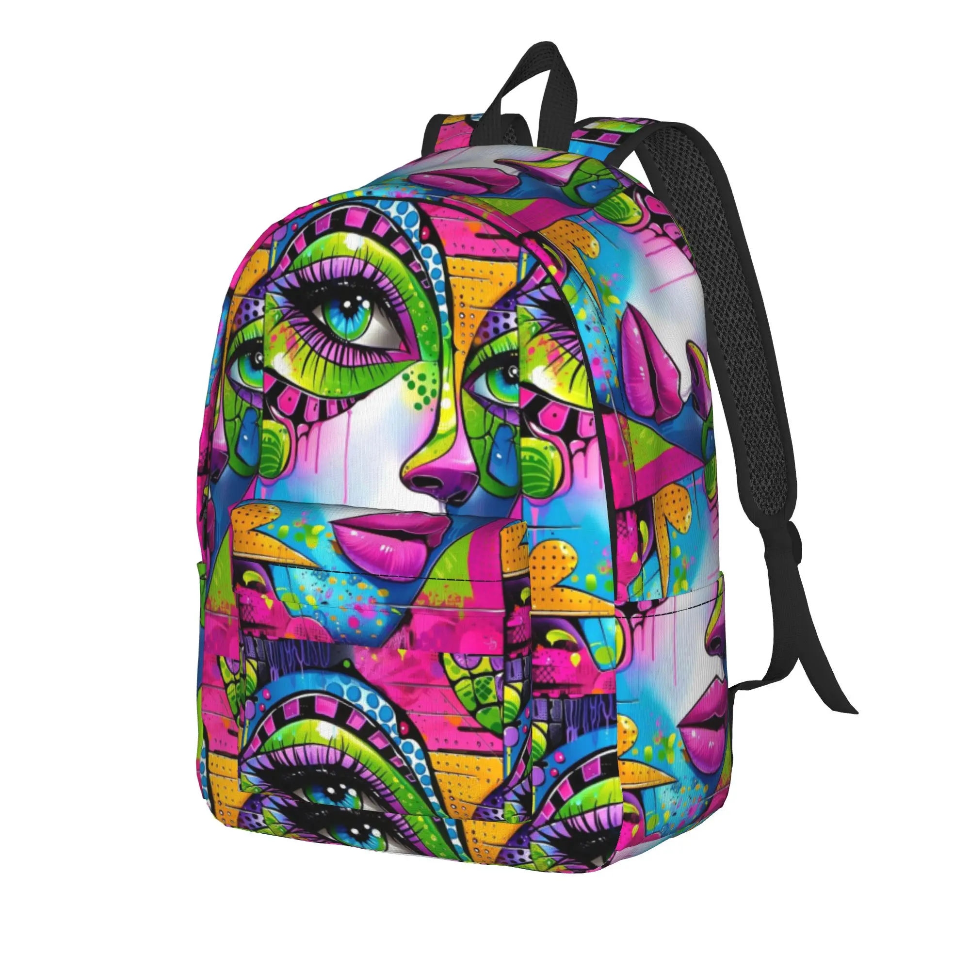 Harajuku Multicolor Face Pop Art Backpack  Style Backpacks Student Unisex Travel Breathable School Bags Colorful Rucksack