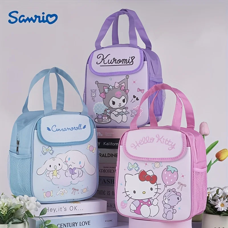 Sanrio絶縁ランチバッグ、Hello Kitty kuromi coccrosollarプリントキャンバスベトバッグ、再利用可能なジッパークロージャー、便利なバッグ、子供向けギフト