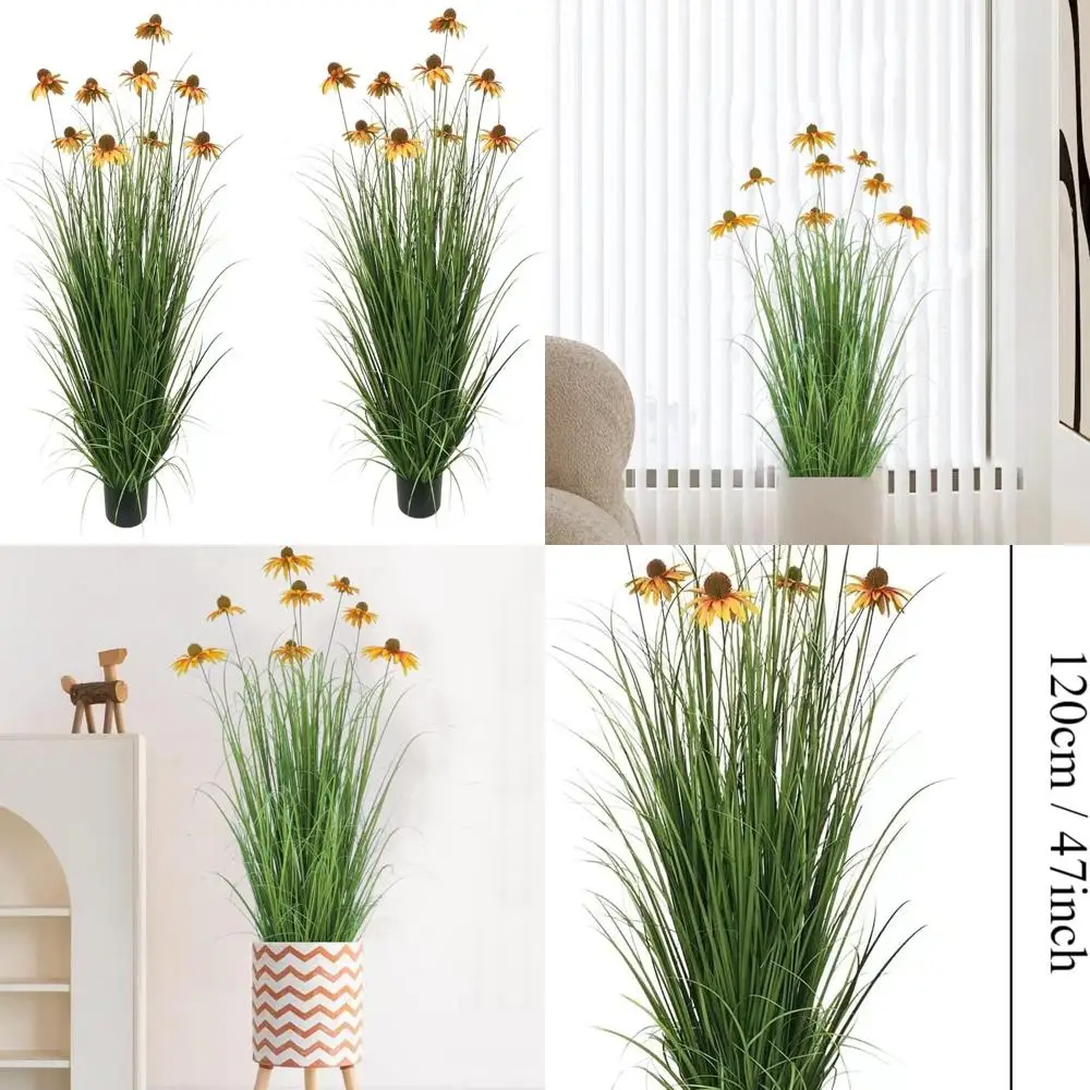 

46-дюймовая искусственная трава с защитой от ультрафиолета и 9 реалистичными желтыми цветами эхинацеи — декоративные растения для улицы и помещения для патио, Li