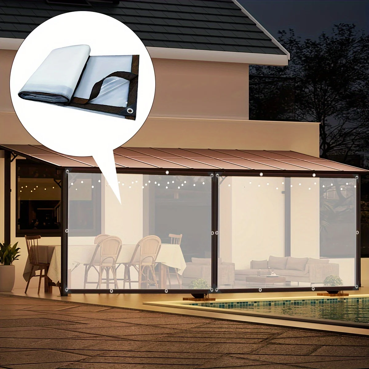 قماش القنب الشفاف المقاوم للمطر مع حلقات إغلاق ثلاثية - مثالية لسيناريوهات خارجية متعددة! مثالية لتظليل الفناء وحماية من الرياح