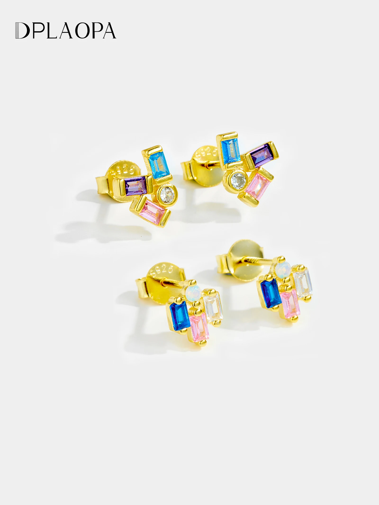 

Серьги-гвоздики DPLAOPA из стерлингового серебра 925 пробы с разноцветными цирконами, неправильной прямоугольной формы, женские, модные, роскошные, ювелирные изделия, подарок