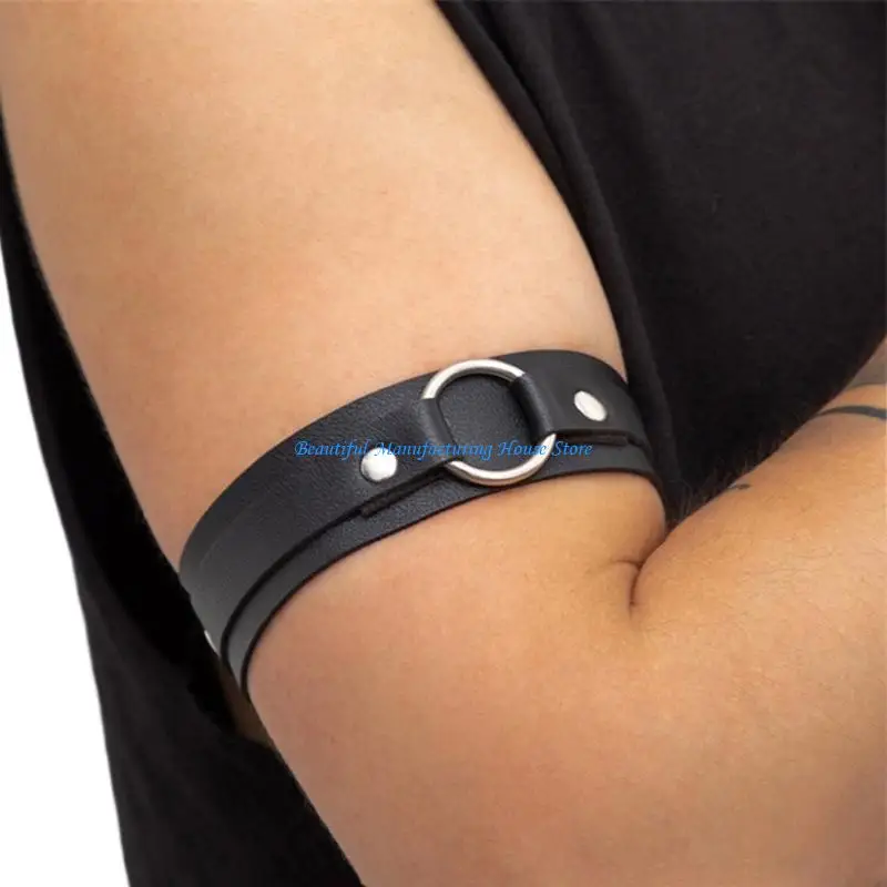 E56A Bracciale gotico regolabile Bracciale in pelle PU nera Bracciale da braccio da uomo Gioielli in costume