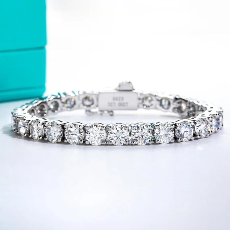 AnuClub Tennis 4.8-32Cttw D Color VVS1 925 Sterling Silver 3/4/5/6.5MM Round Cut Moissanite Classic Bracelet