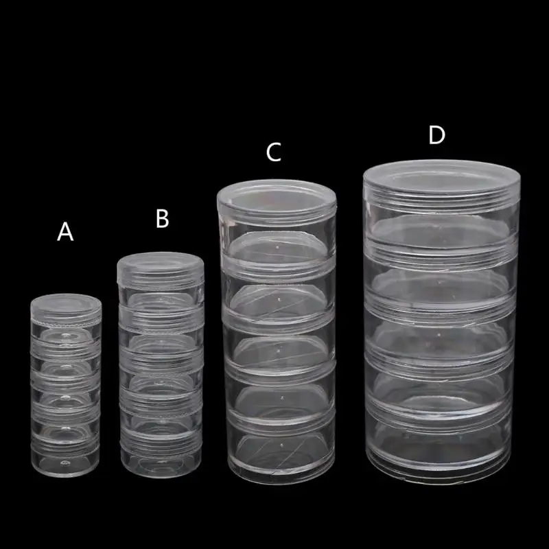 5 Slot Clear Plastic Round Storage Jars Art Craft Accessory Box Jewelry Beads Sewing Pills Container Holder