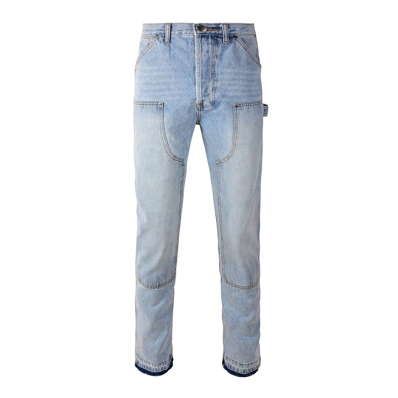 

2024 Embossed Spliced Blue Men's Loose Multi-Pocket Gray Jeans Lumberjack Street Jeans Trousers A9302