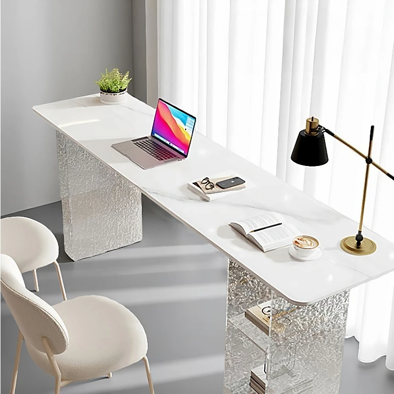 Light luxury rock slab computer desk cream wind acrylic strip workbench study wall table household
