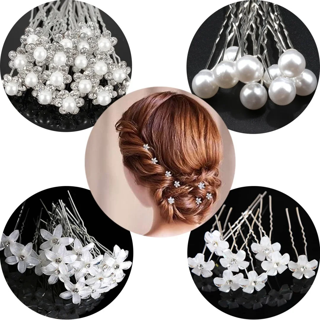

20pcs Bridal U-shaped Pin Metal Barrette Clip Hairpins Rhinestone Pearl Women Hair Accessories Wedding Hairstyle Design Tools