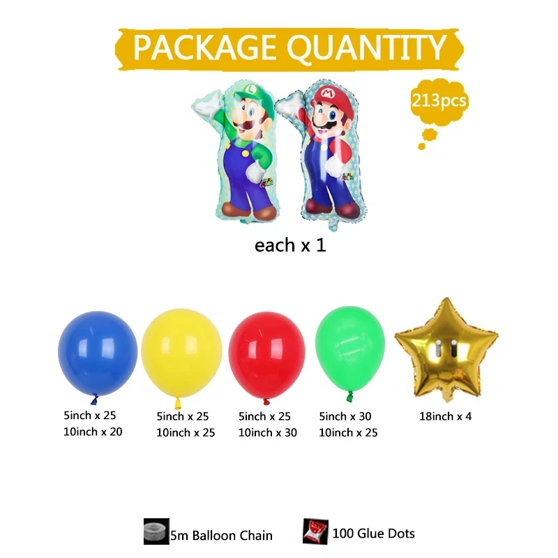 1set Super Brothers Mario Theme Balloon Garland Arch Kit Set Red Blue Green Latex Ball Children Birthday Party Baby Shower Decor