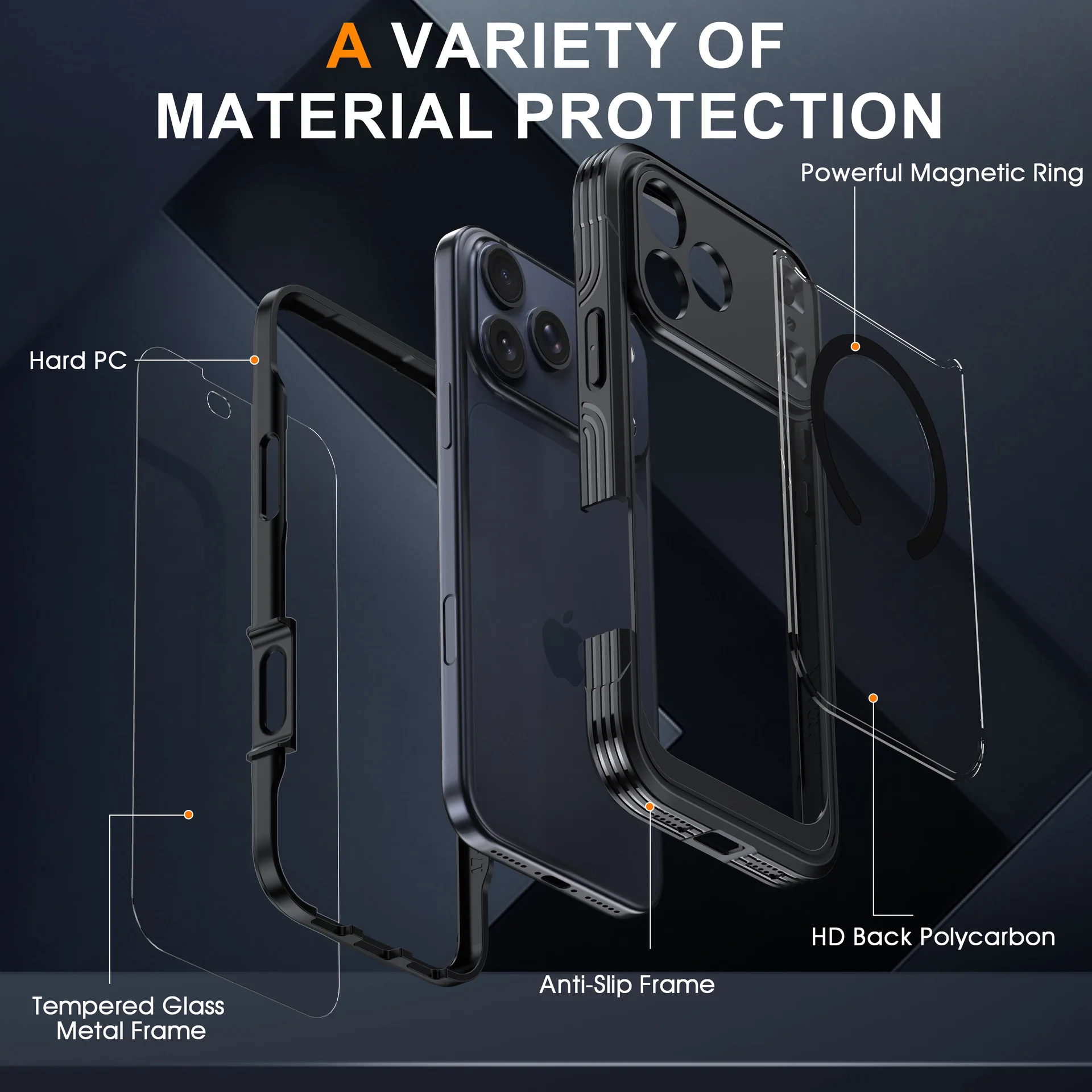 Magnetyczne etui trzywarstwowe do iPhone 18 17 Pro Max, kompatybilne z ładowaniem bezprzewodowym, osłona z uszczelką, etui odporne na wstrząsy do iPhone 18 Pro Max i iPhone 17 Pro. — zdjęcie produktu 5