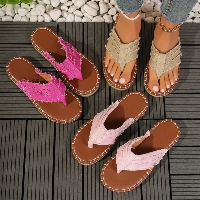 

Flats Women Slippers Clip Toe Walking Sandals Shoes Beach Casual Flip Flops 2024 Summer Dress Cozy Trend Slides Femme Zapatos