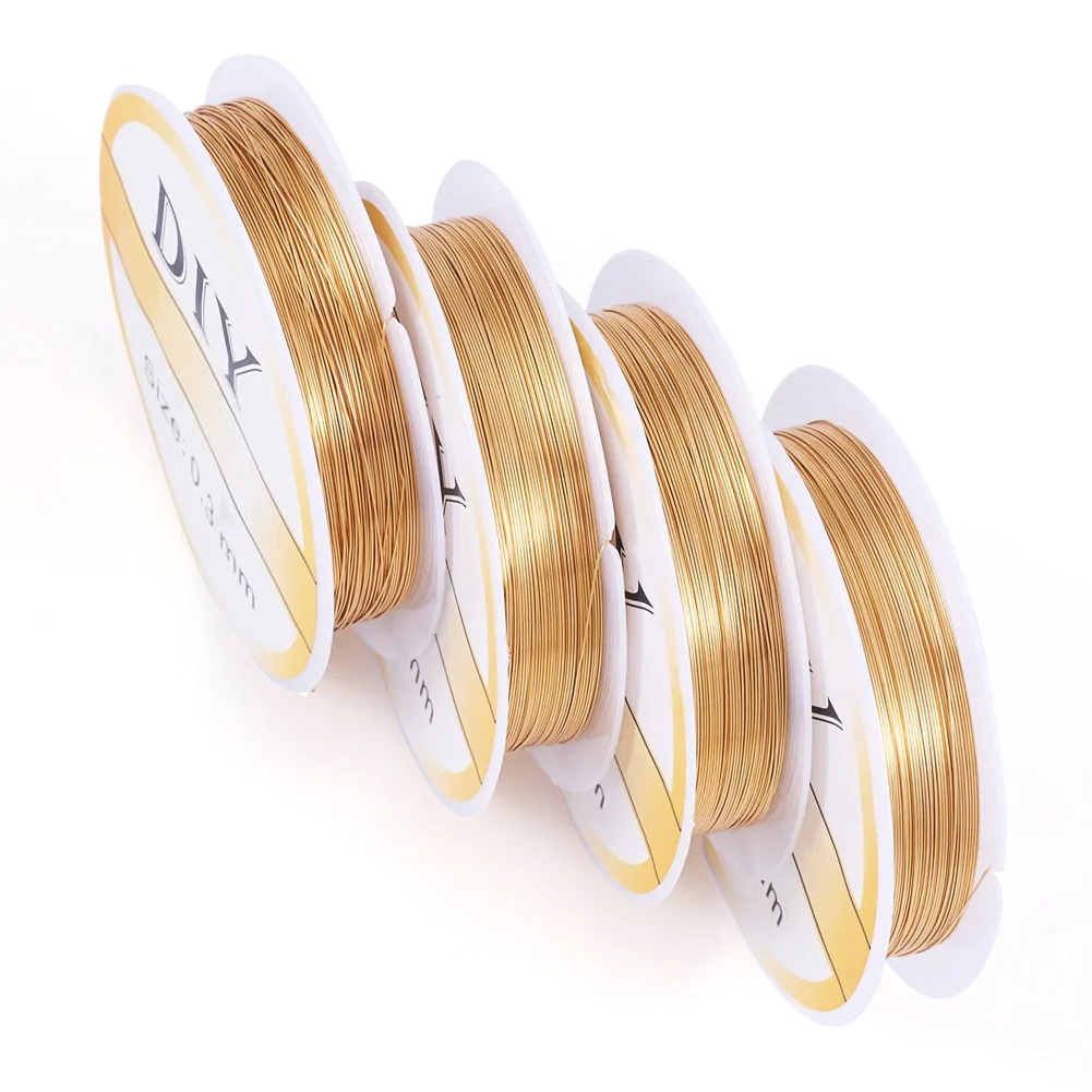 0.3-1mm 14K Gold Plated Copper Wire Flexible Jewelry Beading Stringing Wire DIY Craft Making Accessories 4 Rolls about 1.5~20m/r