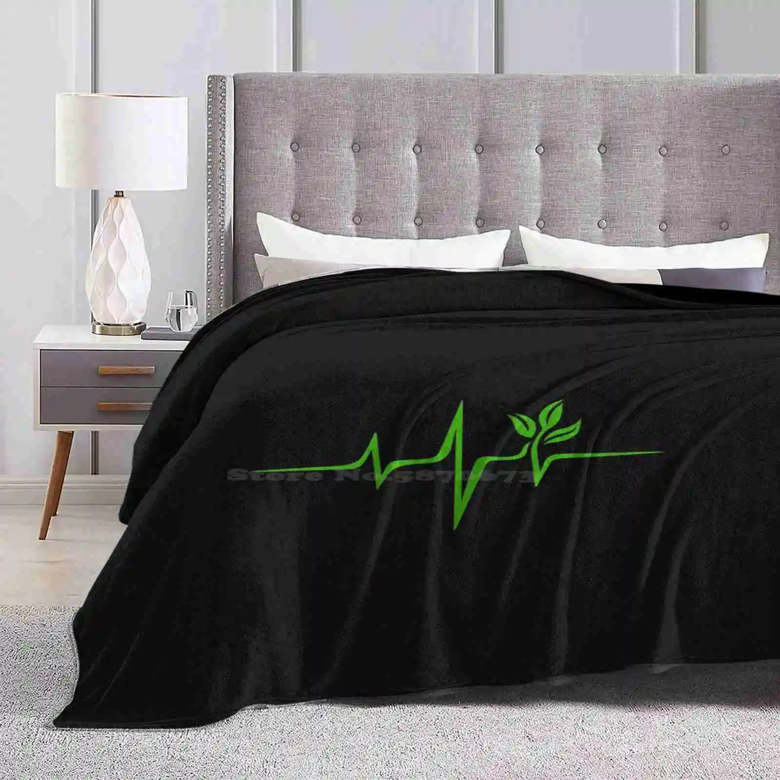 Heartbeat , Pulse Green , Vegan , Frequency , Wave , Earth , Planet New Selling Custom Print Flannel Soft Blanket Vegan