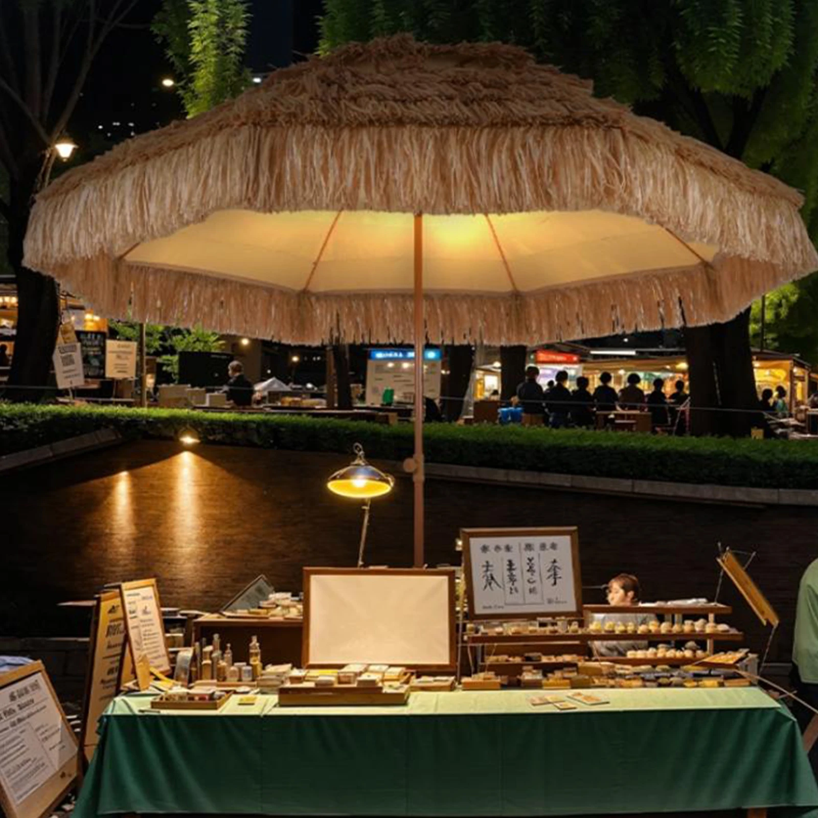 

9ft Pool Patio Beach Umbrella with 8 Ribs Outdoor Simulation Straw Umbrella UPF 50+ UV Protection for Market Terrace Restaurant