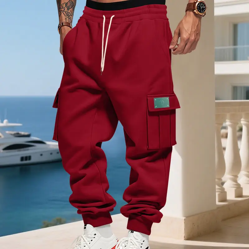 Pantaloni sportivi da lavoro americani pesanti e spessi in peluche da uomo con tasche multiple Pantaloni da jogging all'aperto Pantaloni sportivi casual larghi
