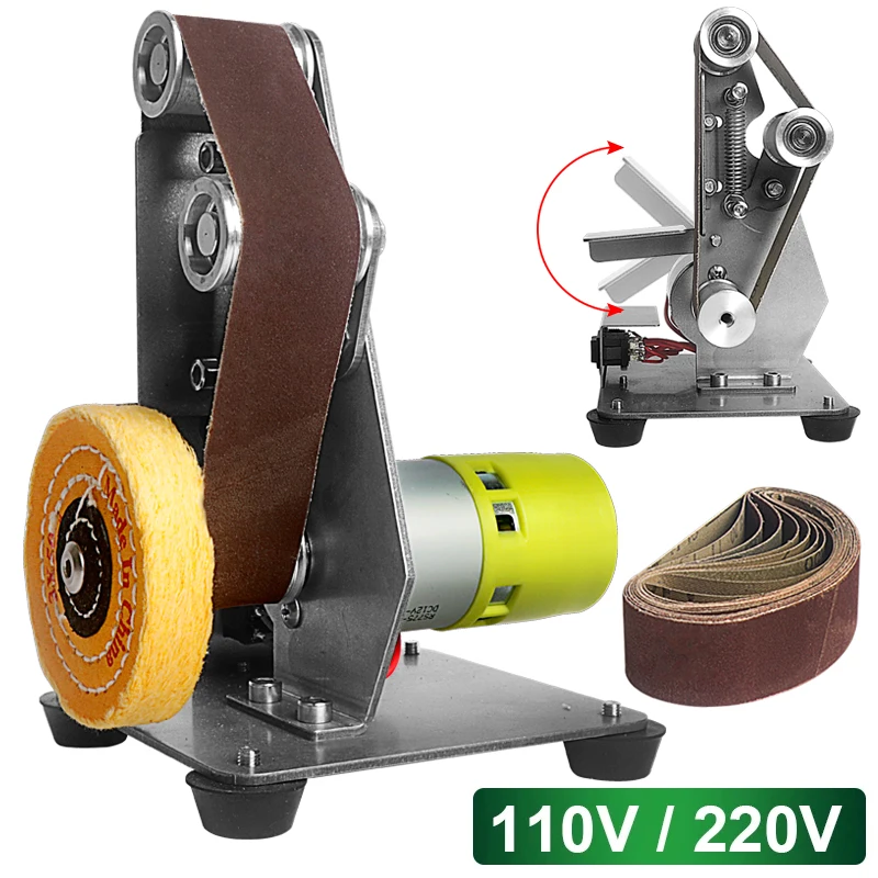 

110V/220V Vertical Electric Belt Sander 7 Speed Forward/Reverse Adjustment Polishing Machine DIY Sharpening Machine 4000-9000r/m