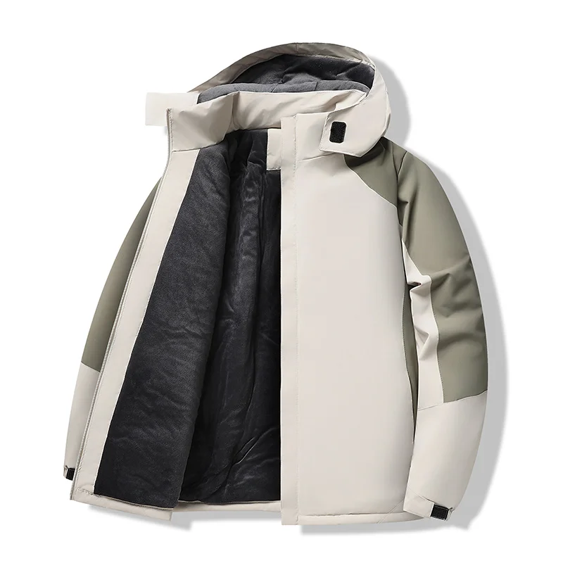 

Casual Hooded Fleece Liner Outdoor Jackets 2025 Autumn Winter Men's Plus Size L-6XL Thicken Plush Coats Streetwear Tops Parkas