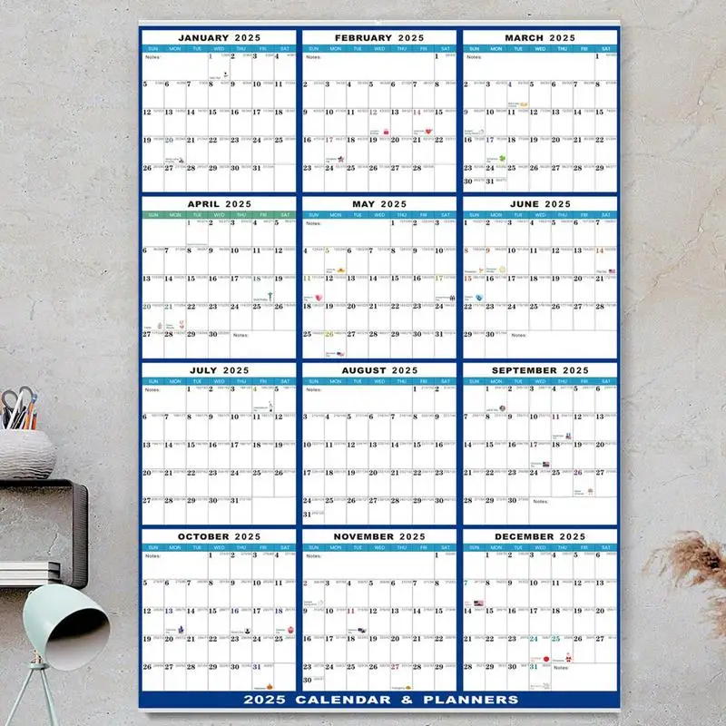 2025 เปียกแห้งลบปฏิทินผนัง Erasable 2025 ปฏิทิน Planner 12 เดือนกาวสองหน้าปฏิทินสําหรับการวางแผนตาราง