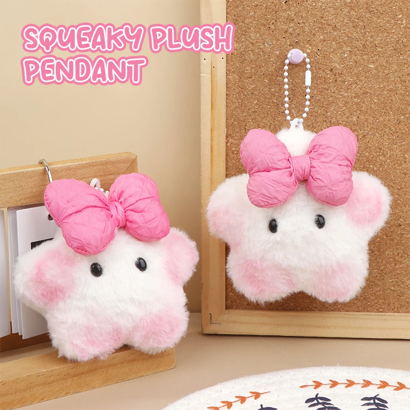 

Squeaking Plush Toy Pink Bowknot Capibara Pendant Soft Stuffed Doll Keychain Car Key Ring Backpack Bag Decor Kid Gift