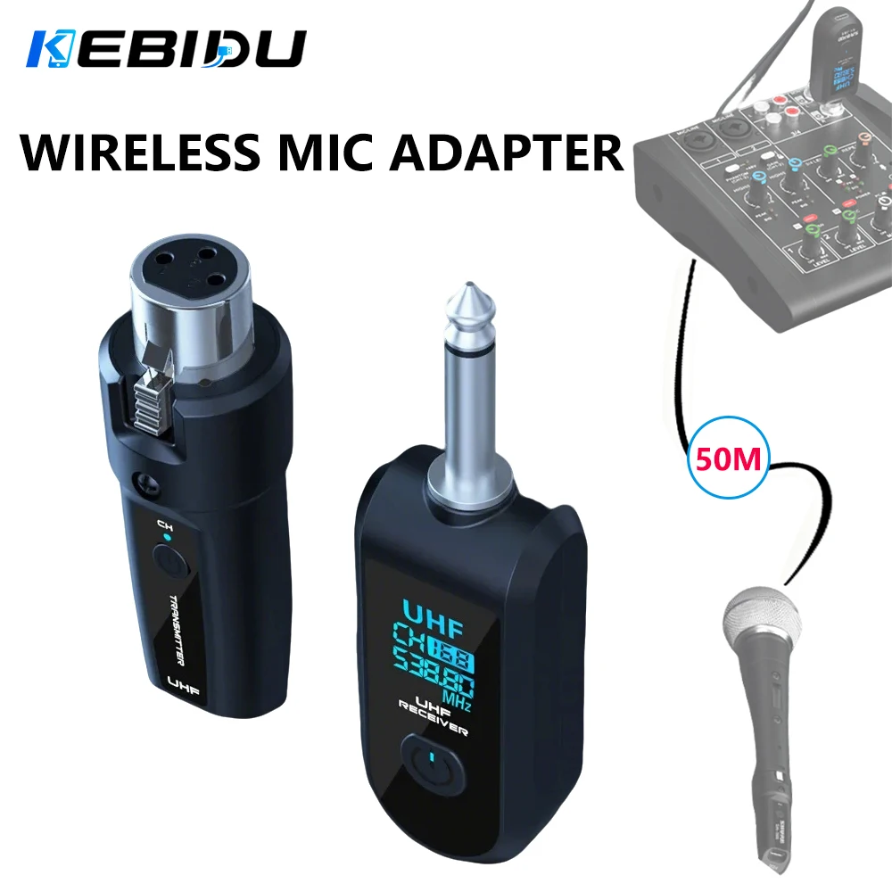 KEBIDU UHF-Mikrofonkonverter, XLR-Sender und -Empfänger, drahtloser Signaladapter für dynamisches Mikrofon, Gitarre, Audio-Mixer, PA-System