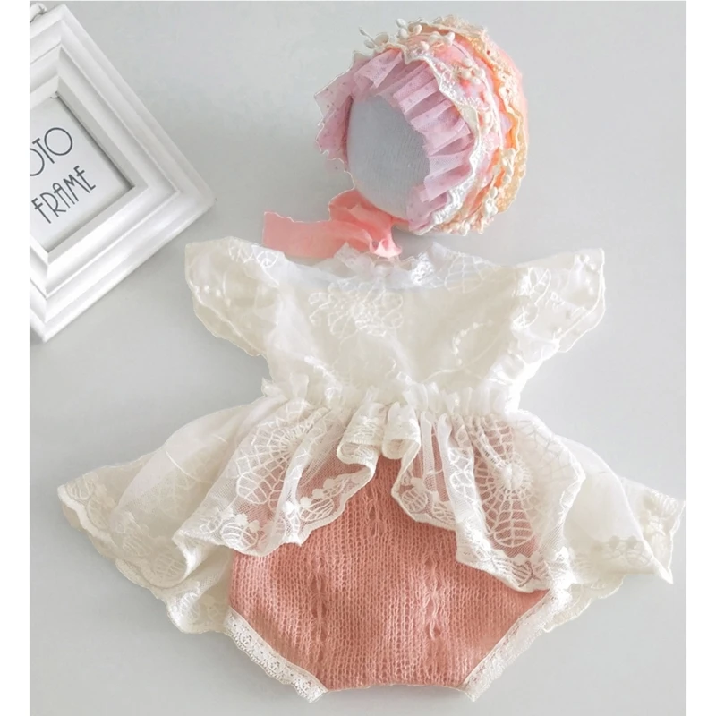 

Newborn Photography Props Hat Set Jammies Pajamas DIY Photograph Studio Accessories Lace Handmade Dropshipping