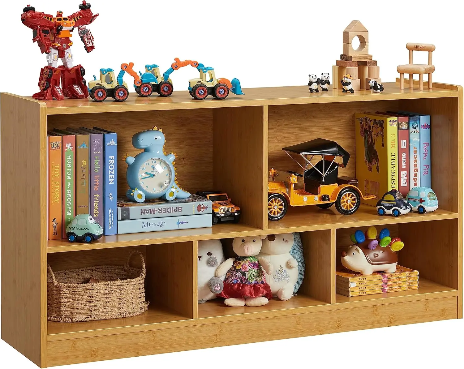 5-Section Kids Bookshelf for Organizing Books Toys, School Classroom Wooden Storage Cabinet for Children's Room, Playroom,