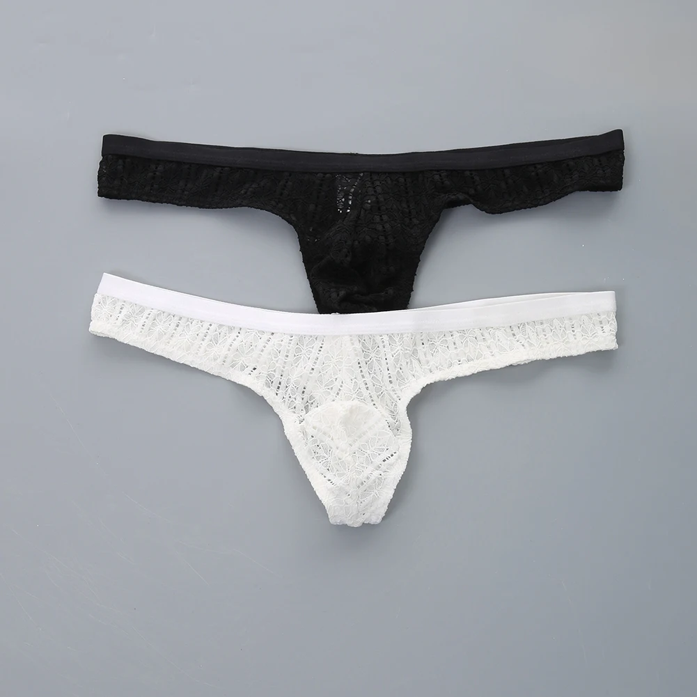 

Men Lace Jacquard See Through Thong G-string Sexy Gay Sissy Bulge Pouch Panties Elastic Underpants Underwear For Hot Man Briefs