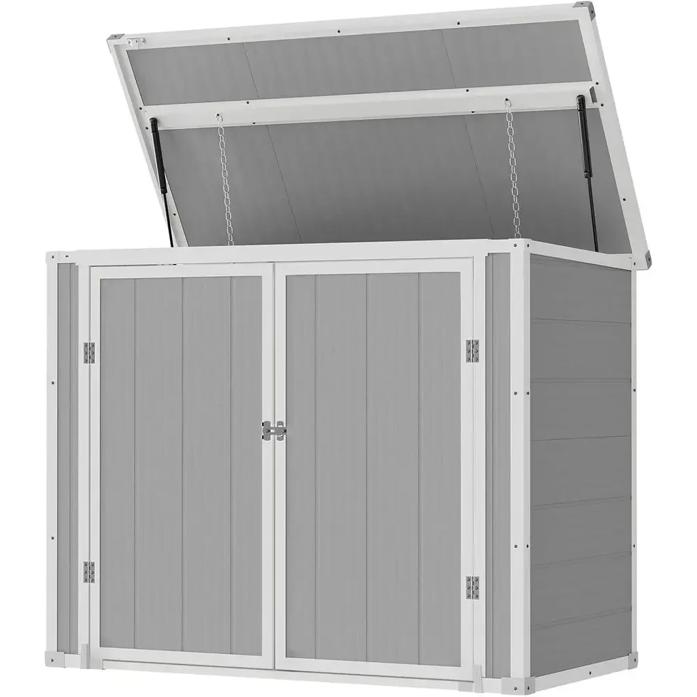 Outdoor Storage Shed with Floor for Tools, Lawn Mowers, and Trash Cans - Weather Resistant, Grey & White