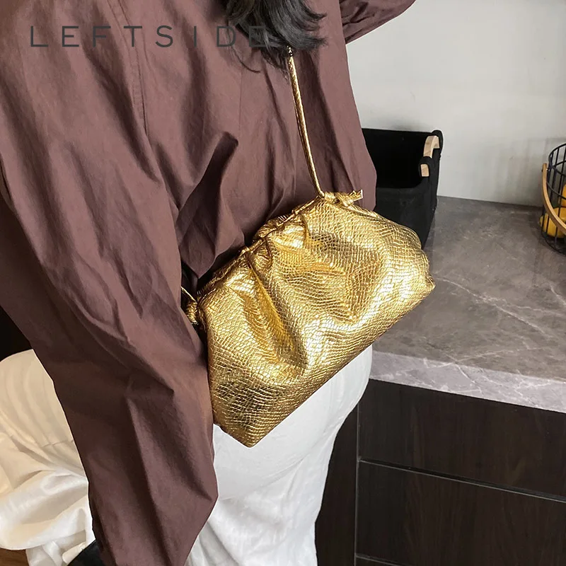 

LEFTSIDE Cute Small Gold Pu Leather Crossbody Bags for Women 2025 New Trend Fashion Shoulder Bag Females Handbags and Purses