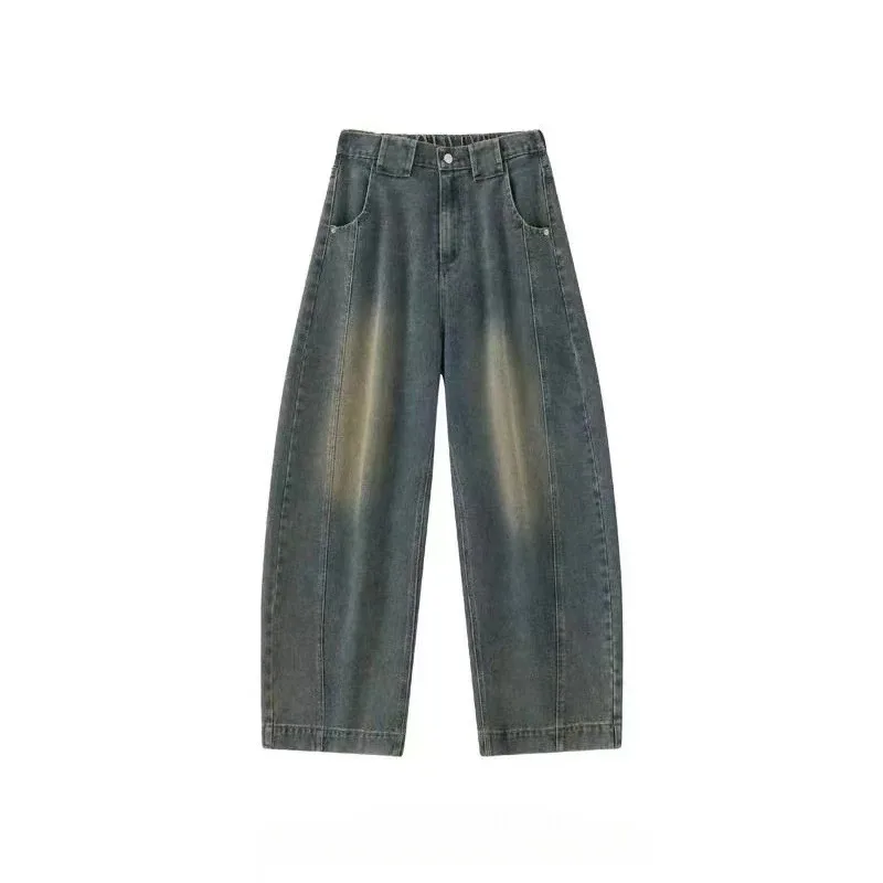 Calças Jeans Retrô Americanas Lavadas com Efeito Desgastado Unissex, Moda Primavera Verão, Estilo Urbano Moderno e Versátil, ...