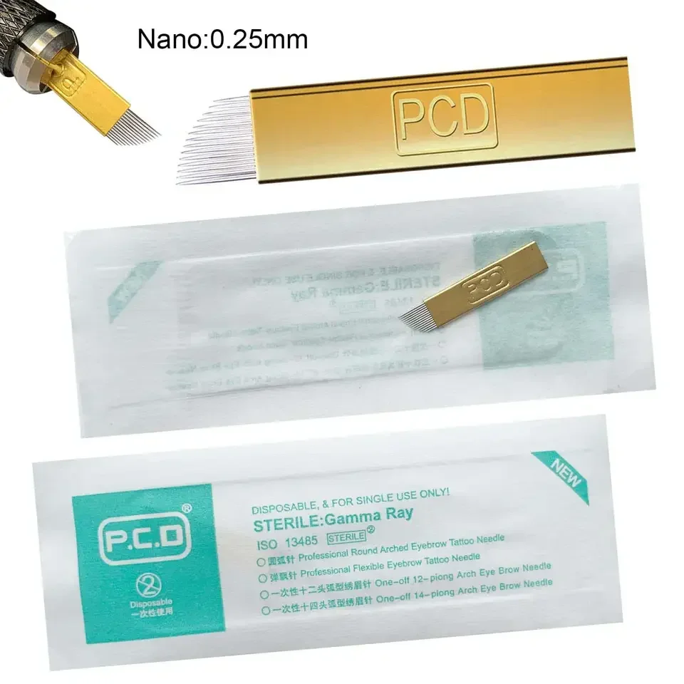 100/10pcs Microblading Needles PCD 14 Pins 14U Permanent Makeup Blades PMU Curved Blade Tattoo Needle Eyebrow Pen Blades Tool