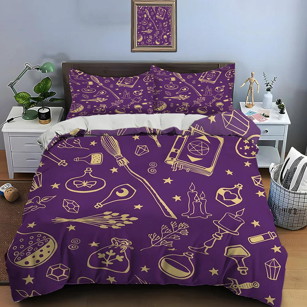 Magical Element Background Pattern Duvet Cover Set Digital Print Colorful Polyester Bedding with Zipper Closur for kids gifts