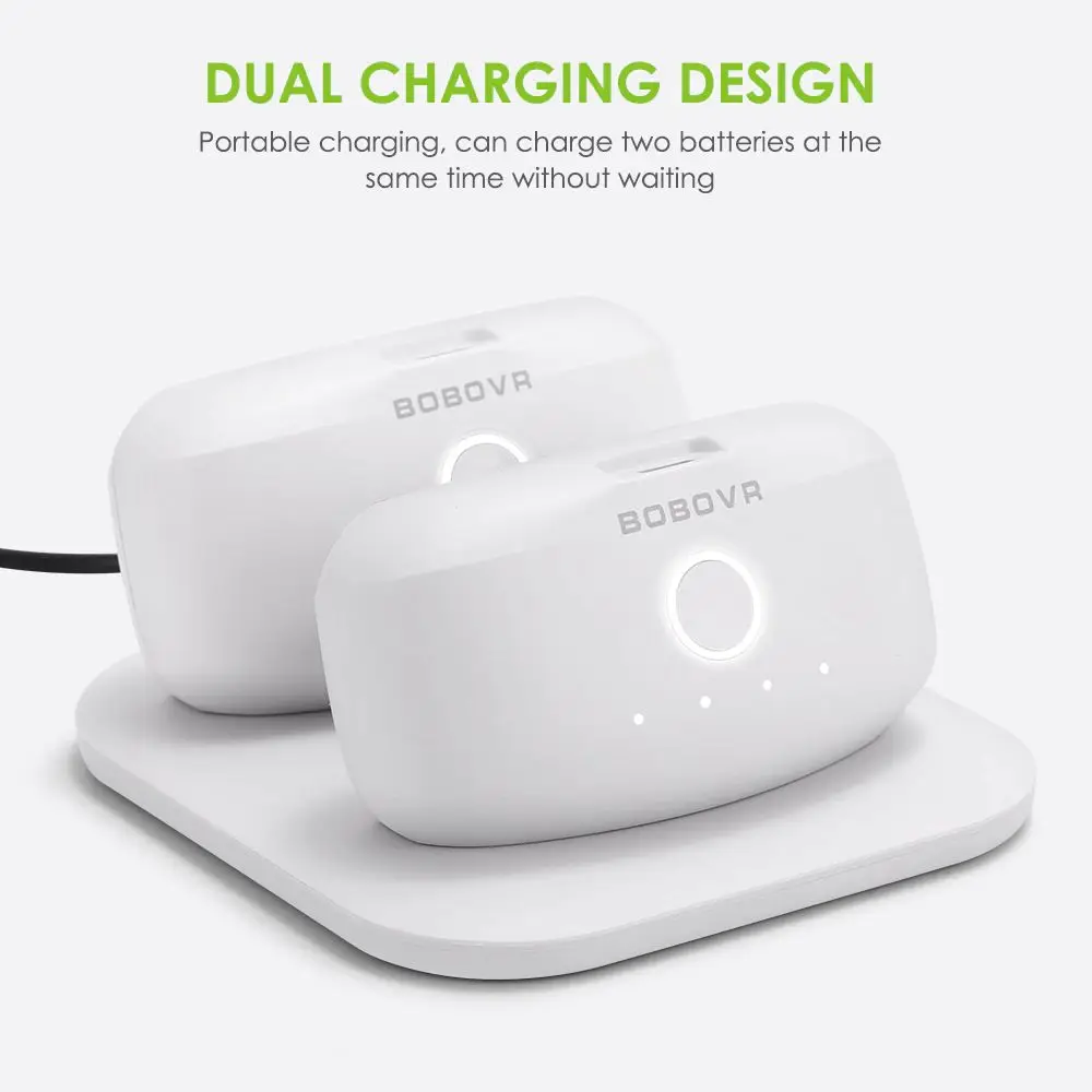 BOBOVR Twin Charger Station Dock for B2 Battery Pack Ultra-Thin Design Magnetically Supply Power to 2 PCS B2 Battery Packs