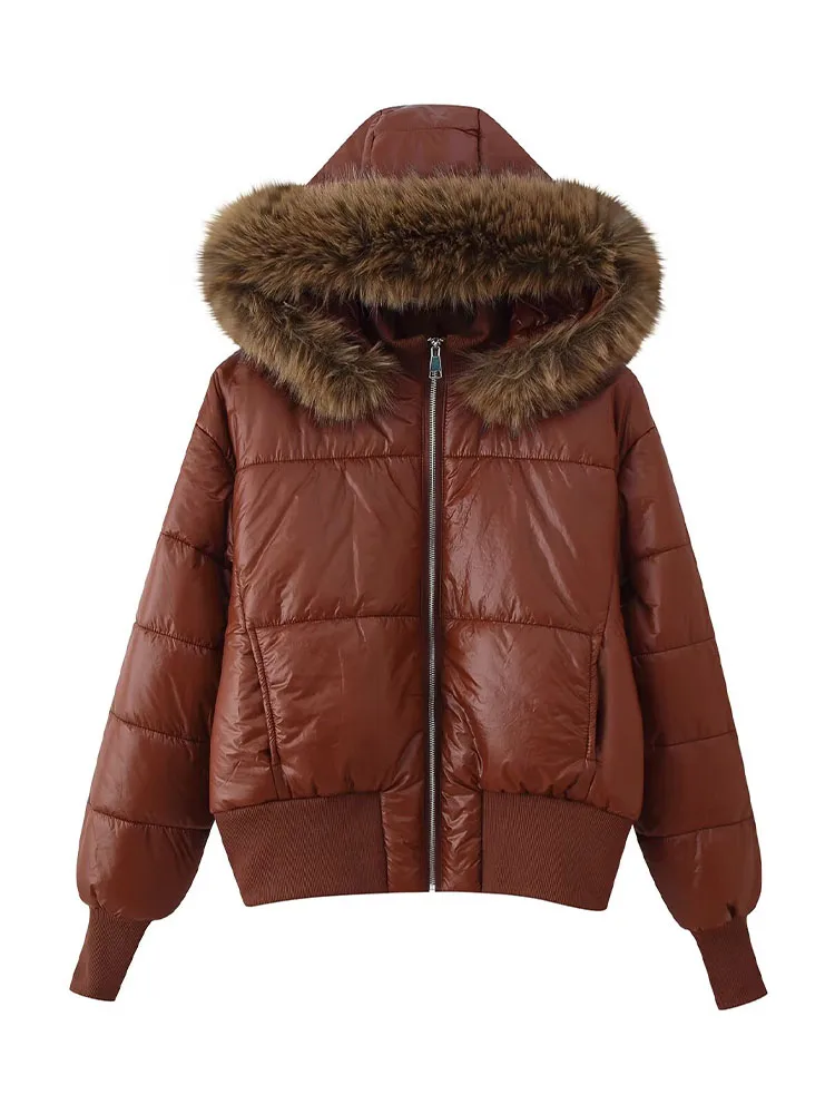 HH Nuova Donna Moda Invernale Versatile Maniche Lunghe Cerniera Giacca in Pelliccia Sintetica con Cappuccio Giacca Trapuntata Giacca Casual Street Style Femminile