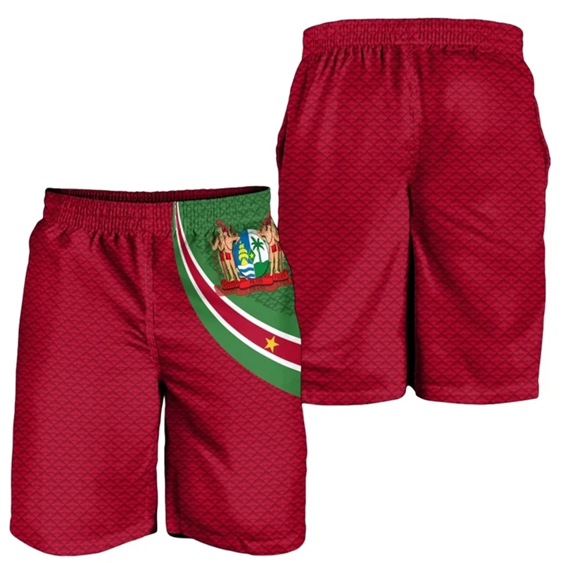 Surinam Feel Map 3D Print Short Pants for Men, Clothes, Casual, Hawaii Beach Shorts, Suriname National Emblem Trunks, Male Fjm