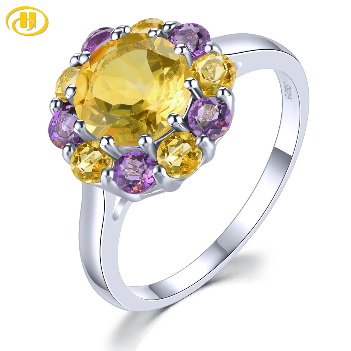 

Natural Citrine Amethyst Sterling Silver Rings 2.8 Carats Genuine Multicolor Gemstone S925 Original Design Fine Jewelrys