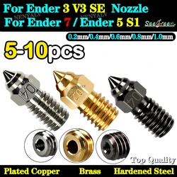 10pcs For Ender 3 V3 SE Brass Hardened  Plated Copper Nozzles For Spider Hotend Ender 7 Ender 5 S1 Serise Extruder Nozzles