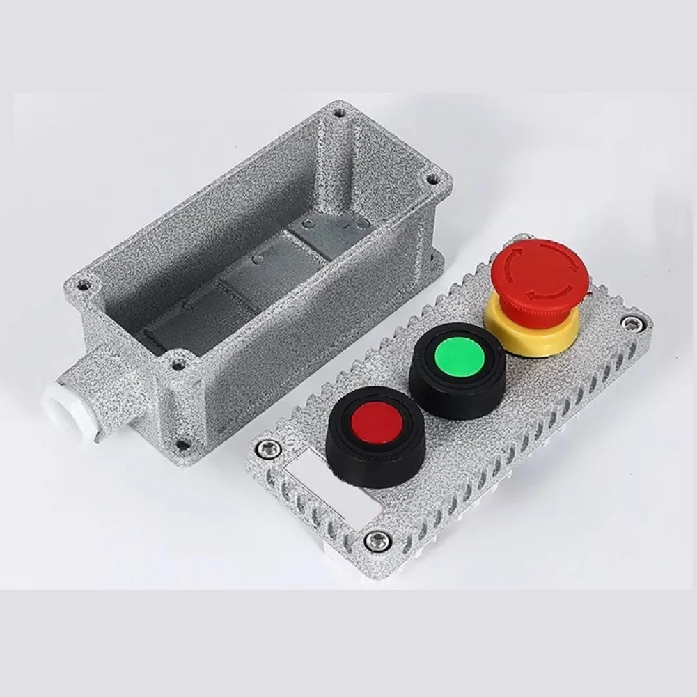 Two Button Explosion Push Button Box with Integrated E-Stop 220V 10A IP65 IICT6 Aluminum Alloy for Hazardous Areas