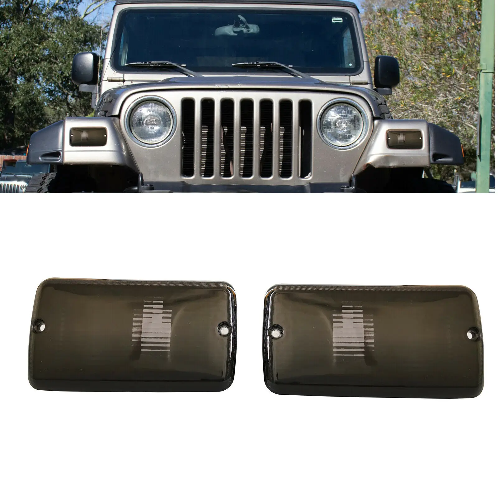 

L&R For Jeep 1997-2006 Wrangler Smoke Lens Front Turn Signal Lights Housing