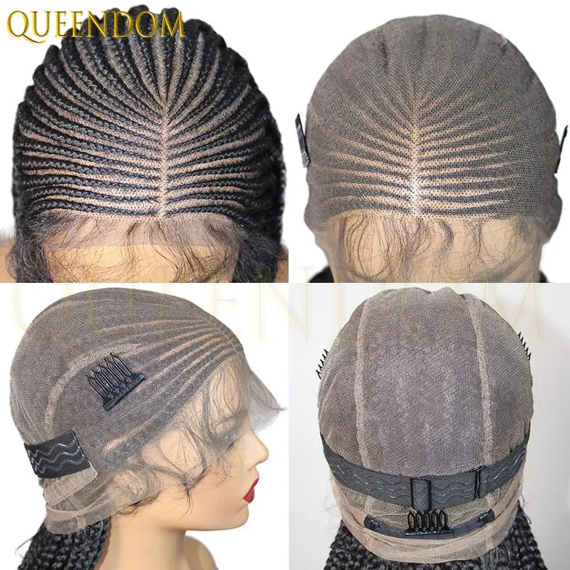 الاصطناعية الجانب جزء كامل الدانتيل كورنو شعر مستعار مضفر للنساء السود 36 بوصة Knotless صندوق جديلة شعر مستعار مع شعر الطفل للاستخدام اليومي