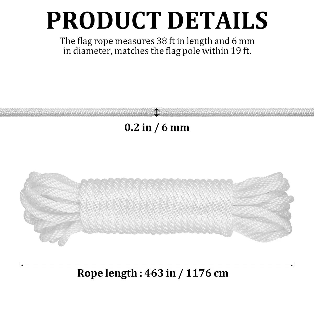 Flagpole Nylon Rope 11.5 Meters 6Mm Diameter High Toughness Weather Resistant Braided Replacement Halyard Rope Camping Clothes